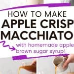 three images of iced macchiato with text how to make apple crisp macchiato.
