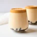dalgona boba coffee drink in glass.
