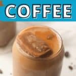 sweet iced coffee top view in glass.