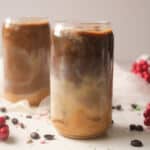 glass of homemade iced dulce de leche latte.