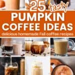 collage of pumpkin coffee recipes with text.