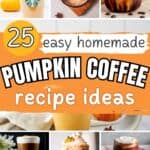 collage of pumpkin spice coffee drinks with text.