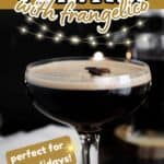 espresso martini in cocktail glass with text overlay.
