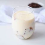 japanese coffee jelly and milk in glass.