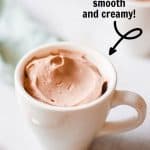 coffee flavored mousse in white cup with text easy coffee mousse.