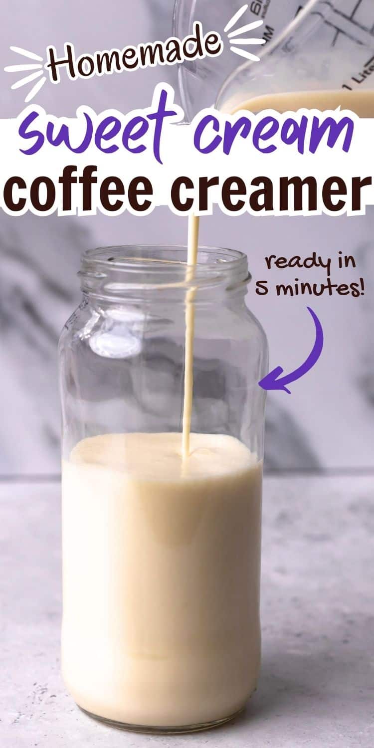 jar of sweet cream coffee creamer with text.