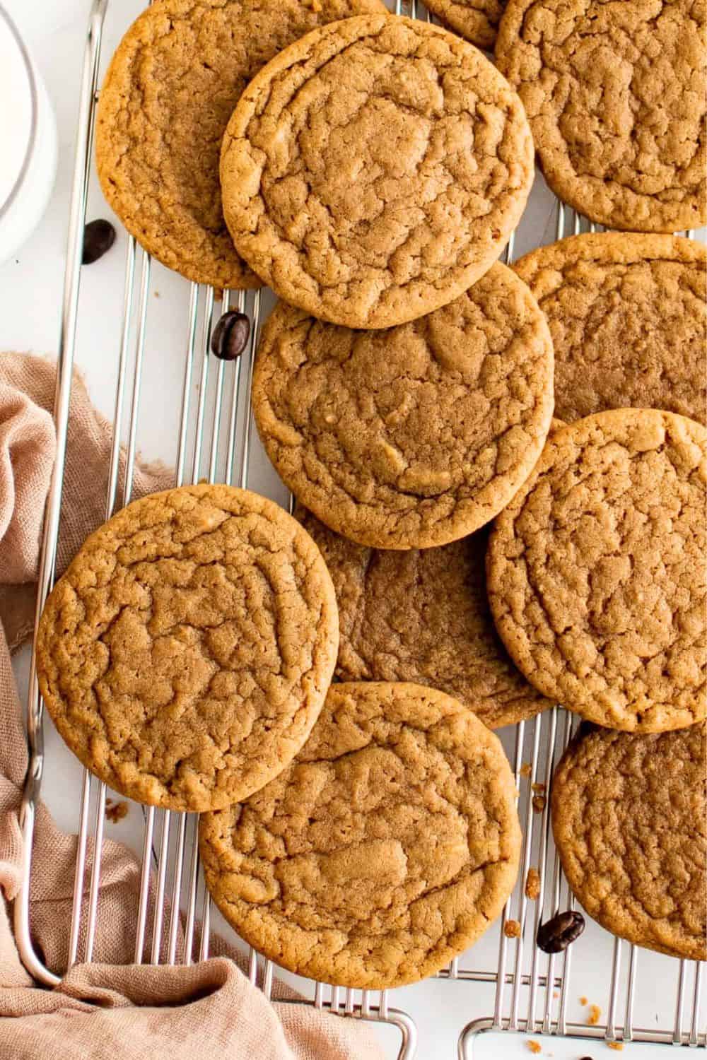 coffee cookies on cooling rack.