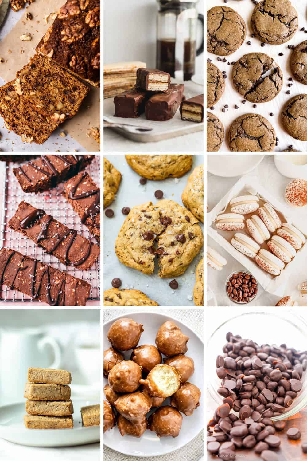 collage of coffee flavored snacks.