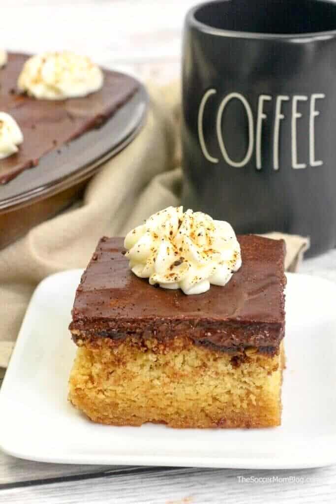 slice of coffee flavored poke cake.