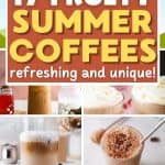 collage of fruit coffee drinks with text fruity summer coffees.