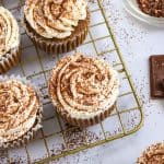 tiramisu cupcakes on rack.