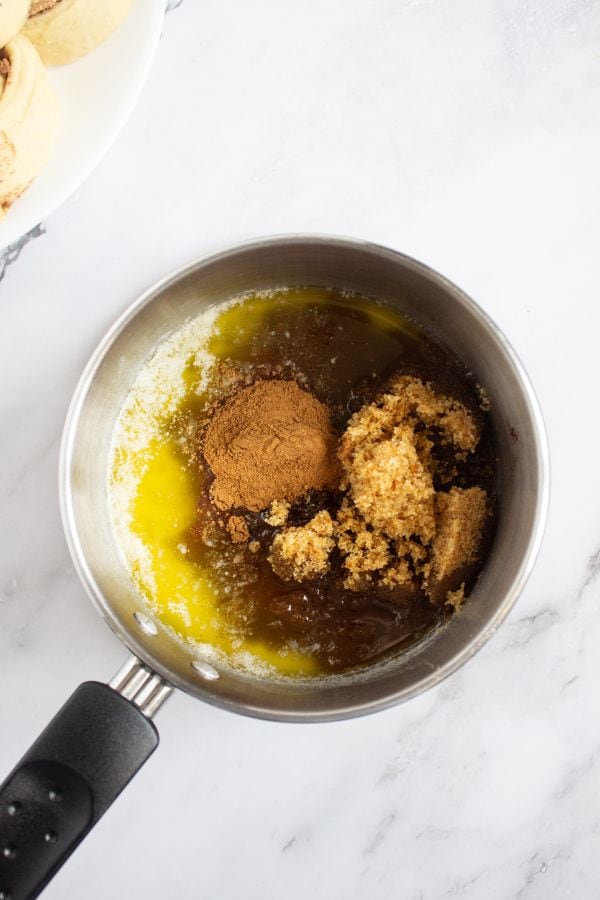 cinnamon sugar mixture in saucepan.