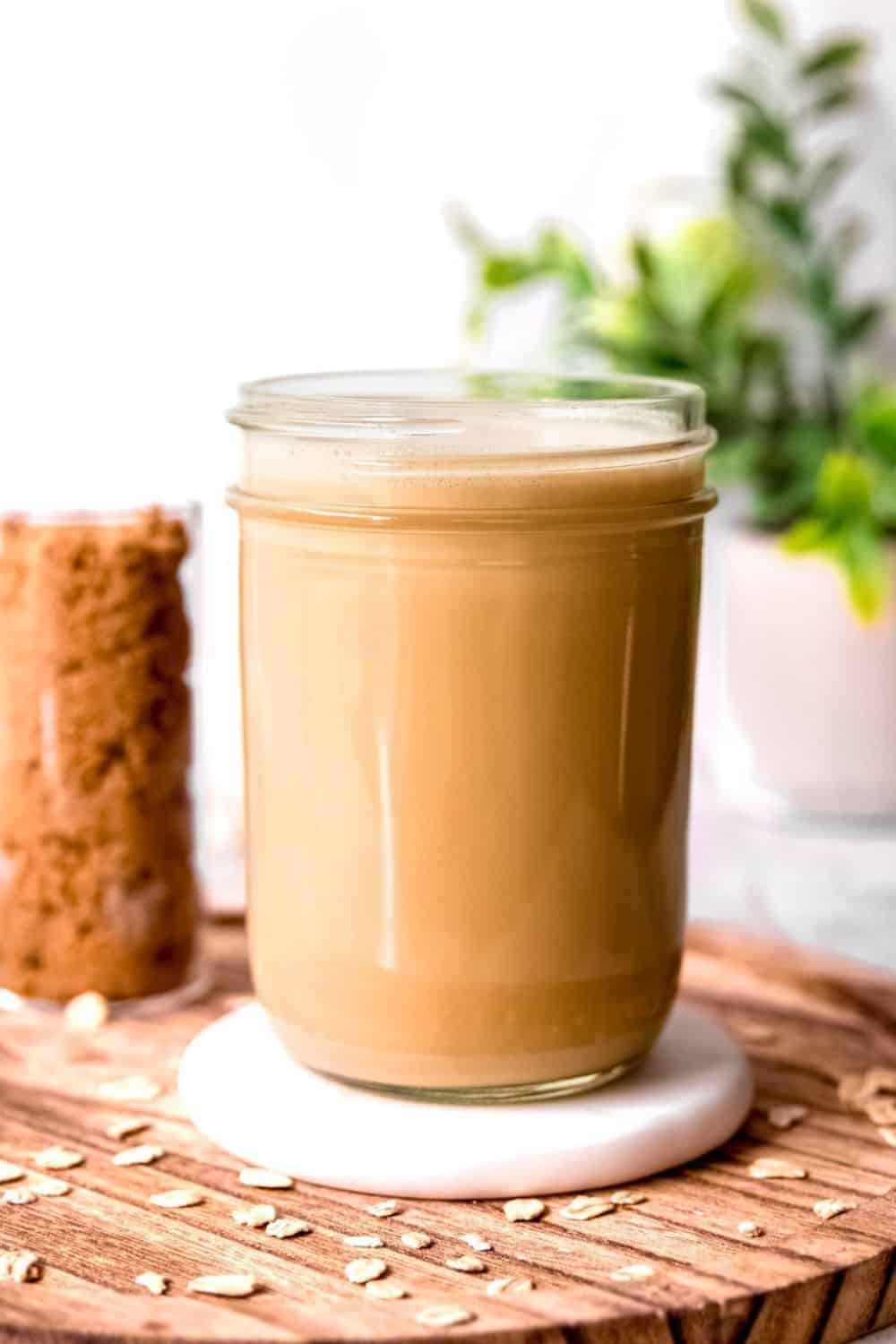oat milk brown sugar creamer in jar.
