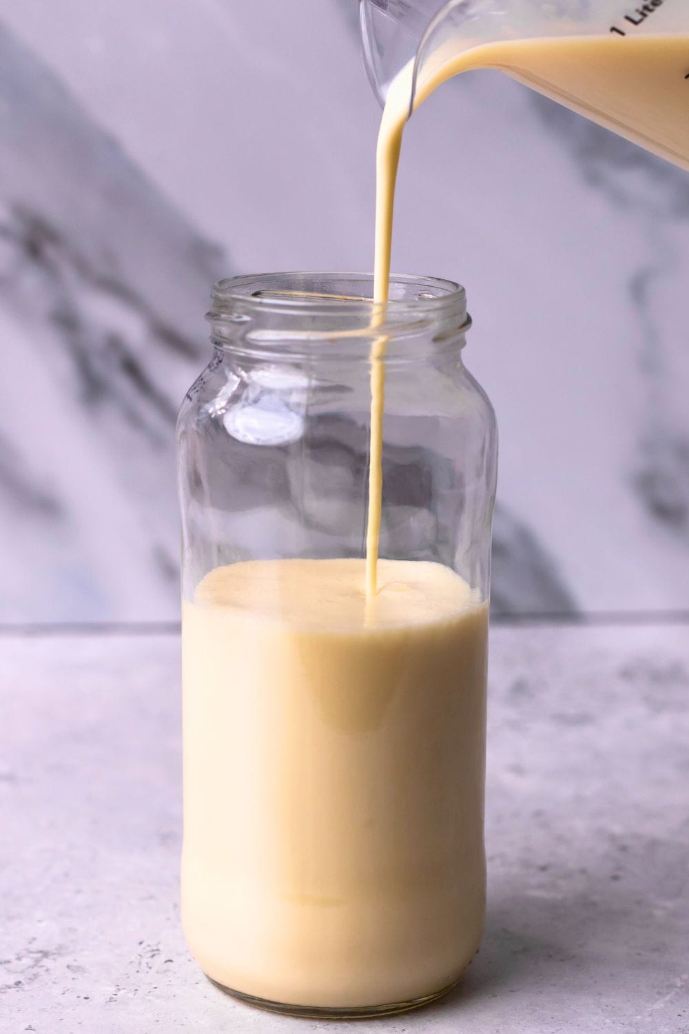 vanilla almond coffee creamer in jar.