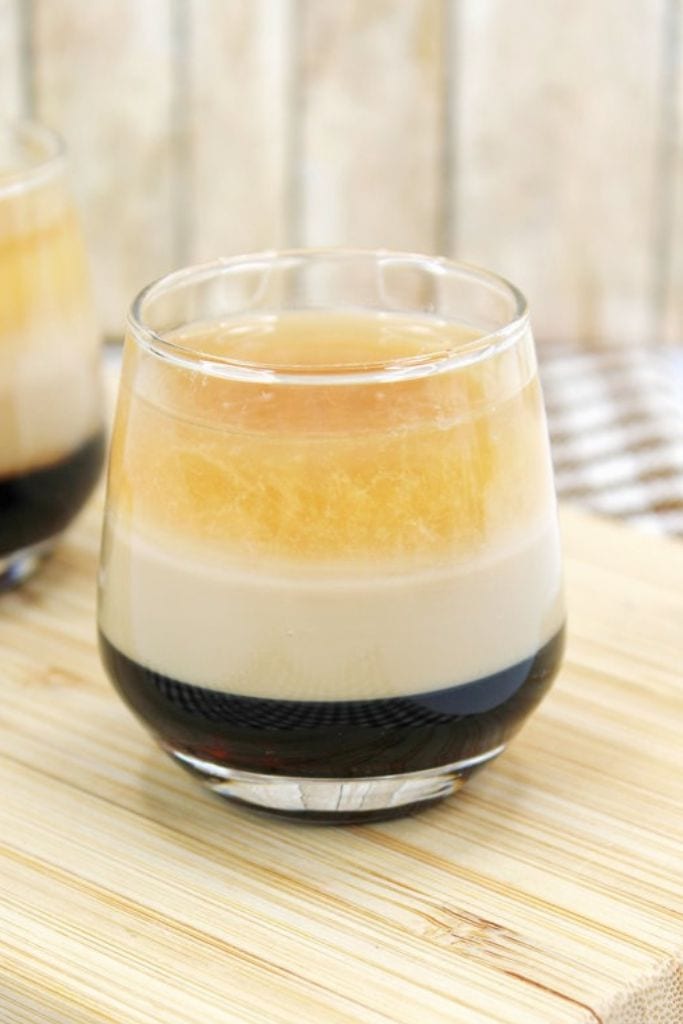 layered whiskey and coffee liqueur cocktail.