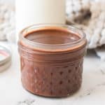 chocolate syrup in mason jar.