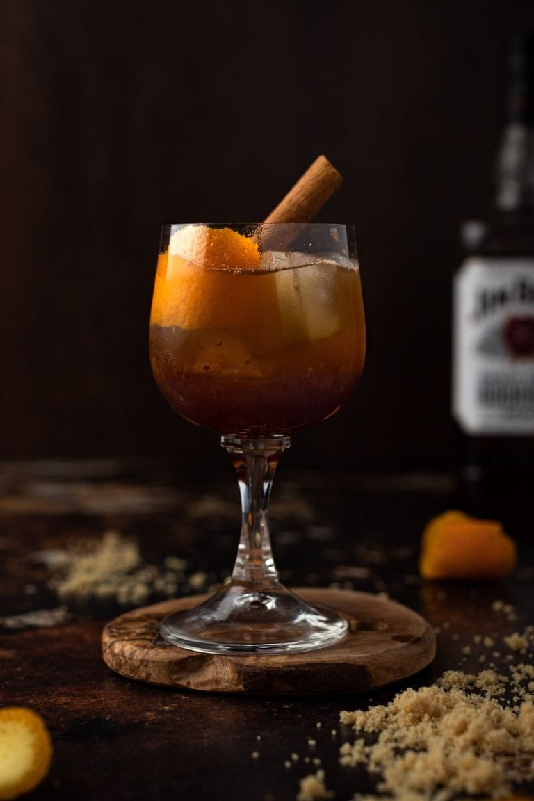 brown sugar old fashioned cocktail in glass.