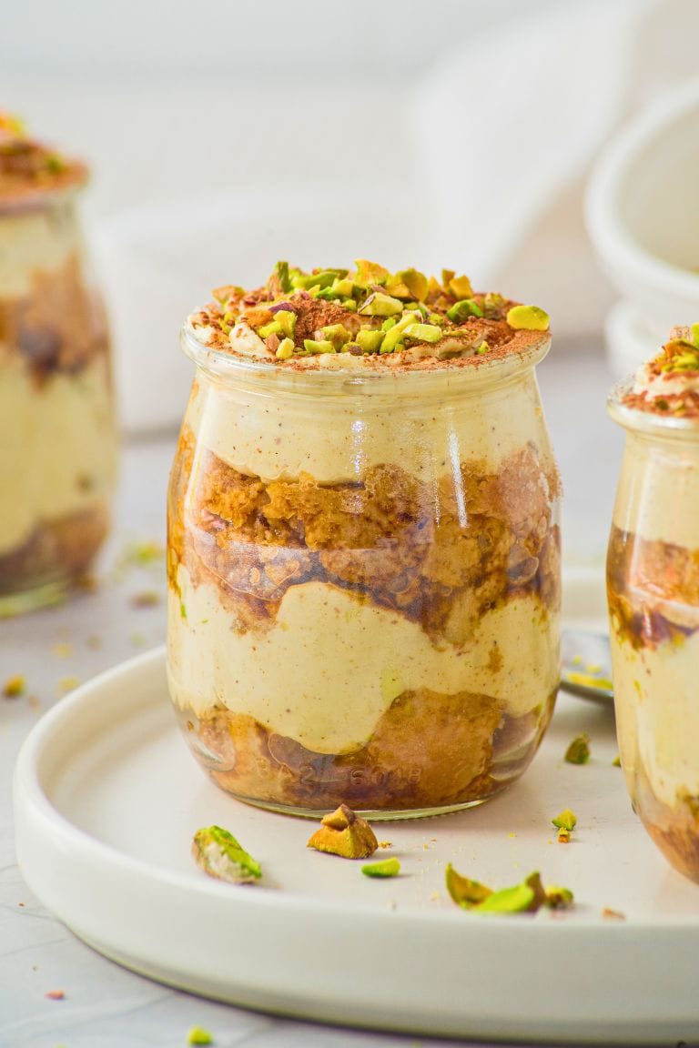 individual pistachio tiramisu cup.