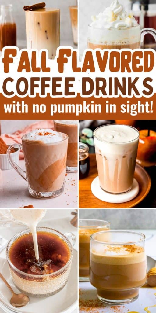 collage of fall flavored coffee drinks.