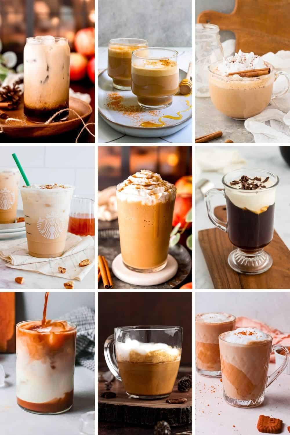 collage of fall coffees without pumpkin.