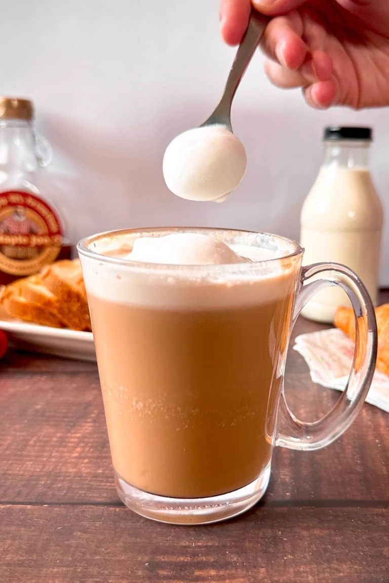 maple syrup hot coffee with foam.