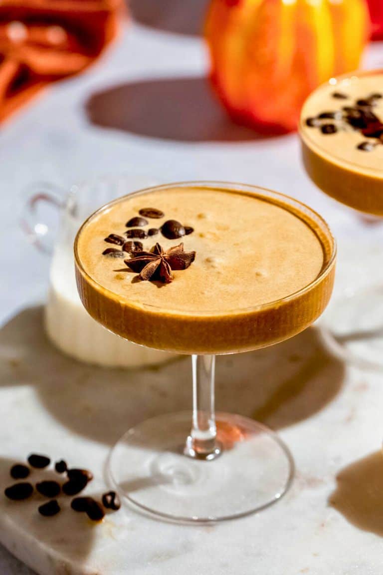 pumpkin espresso martini in martini glass.