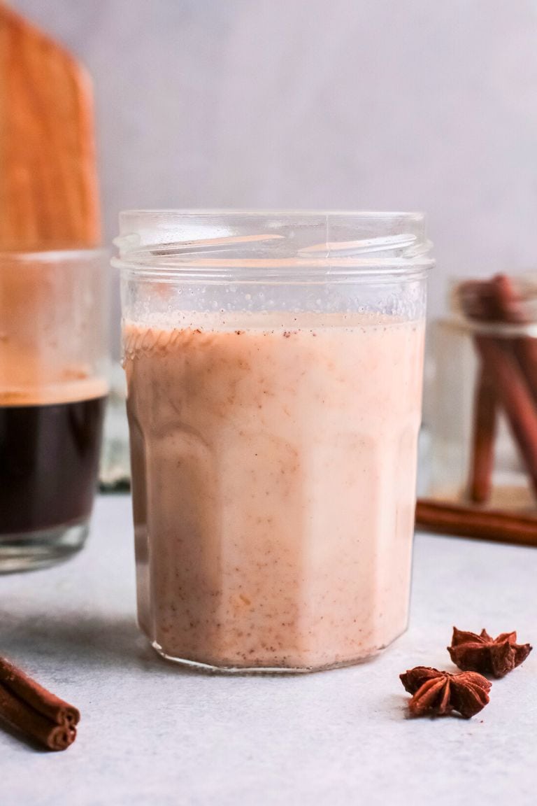 homemade pumpkin spice creamer in jar.