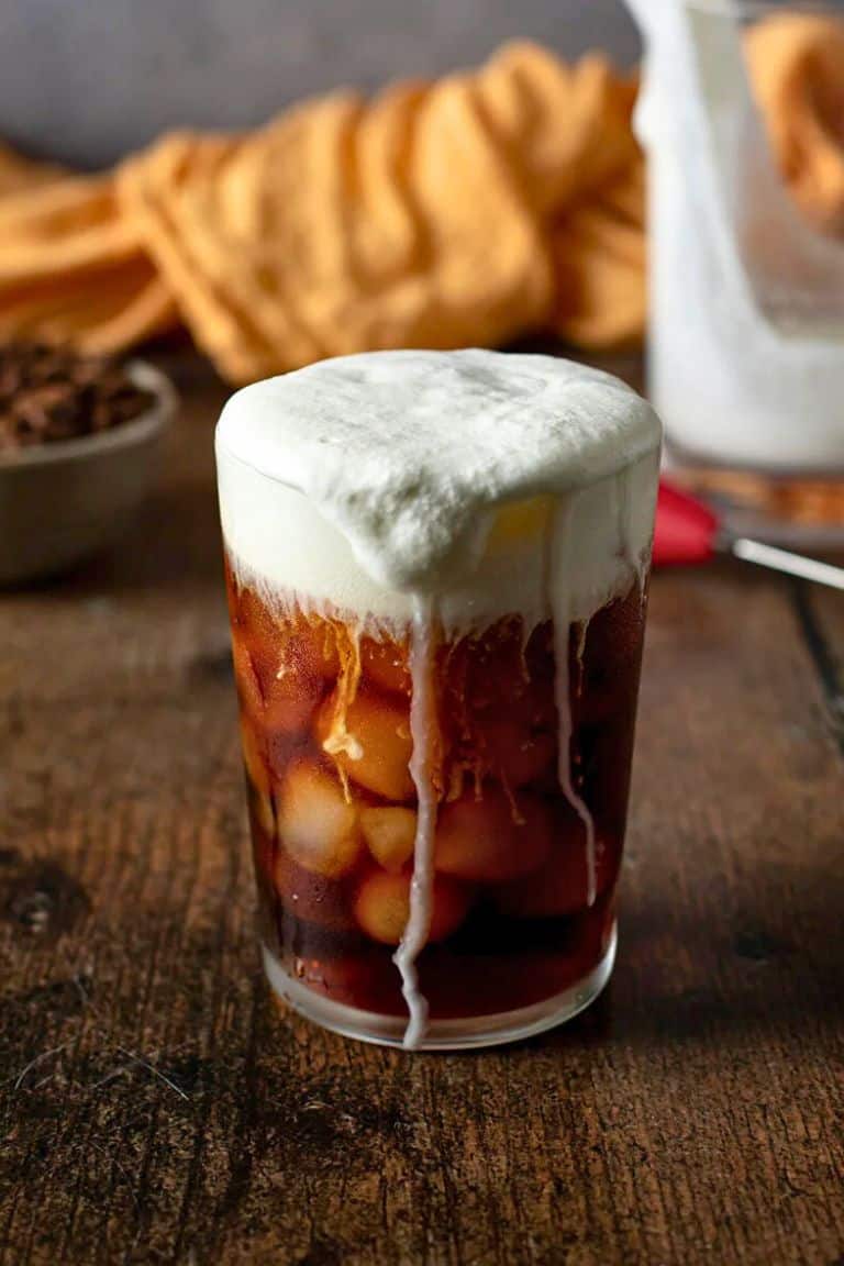 salted cream caramel coffee in glass.