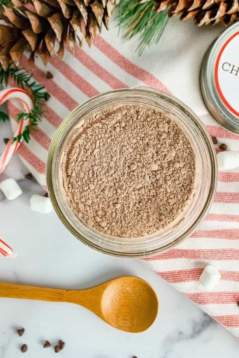 DIY hot chocolate mix in mason jar.