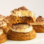 two tiramisu pumpkin cookies stacked.