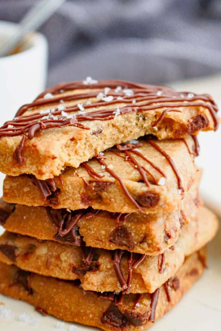 choc chip espresso shortbread stacked.