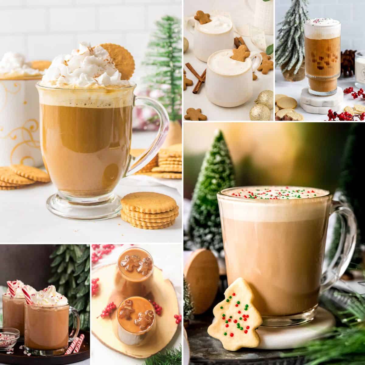 collage of christmas coffee drinks recipes.