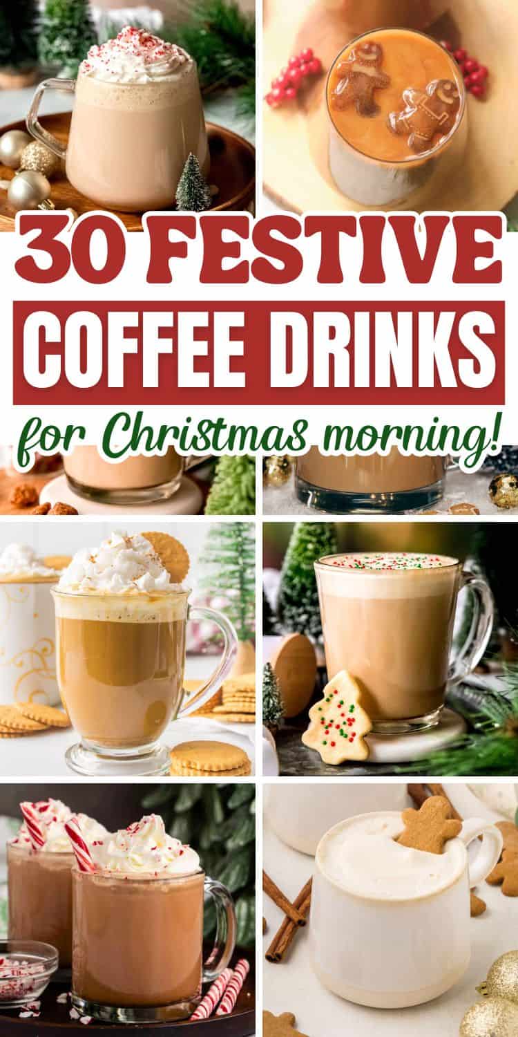 collage of christmas coffee drinks.