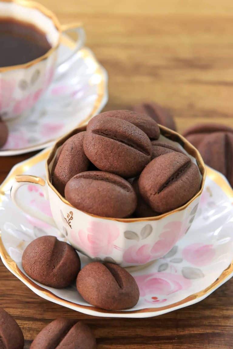 coffee bean cookies in a tea cup.