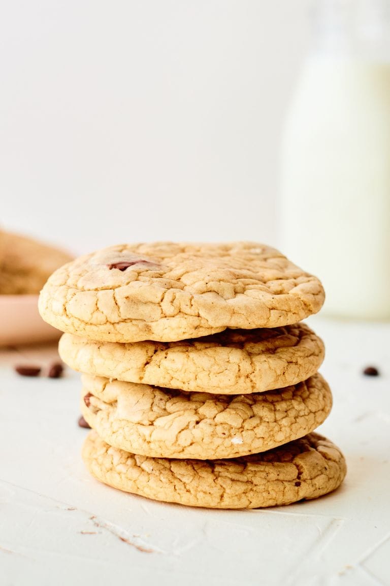 stack of coffee chocolate chip cookies.