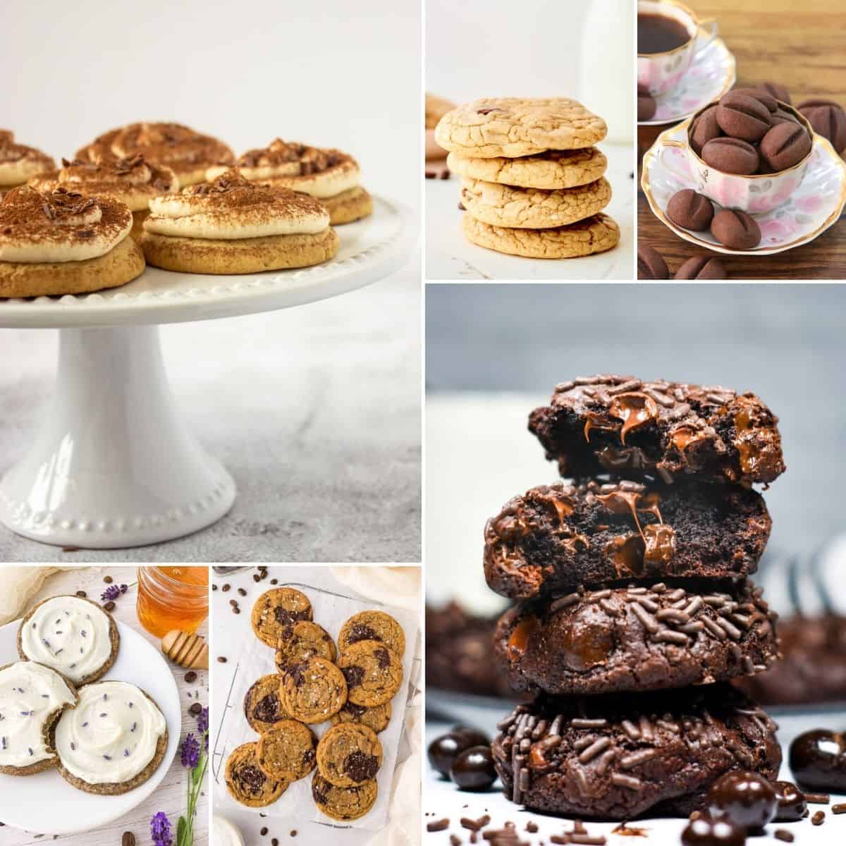 collage of cookies with coffee in them.