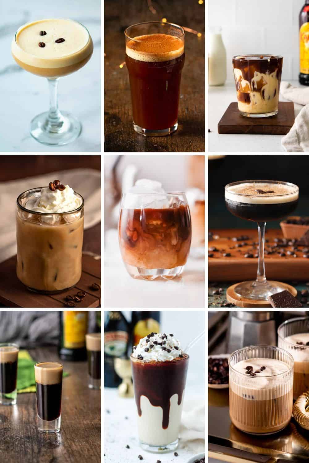 collage of homemade kahlua cocktails.