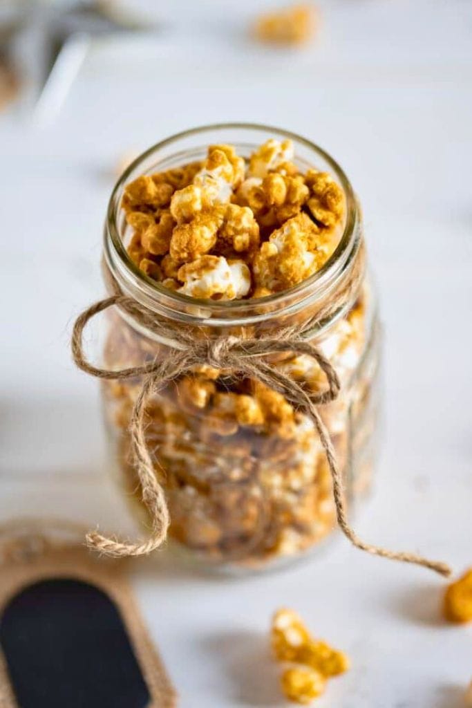 gingerbread caramel corn in a jar.