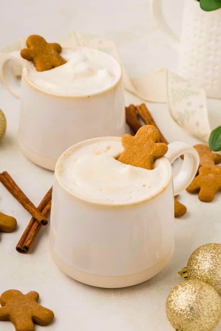 gingerbread espresso drink in white mugs.