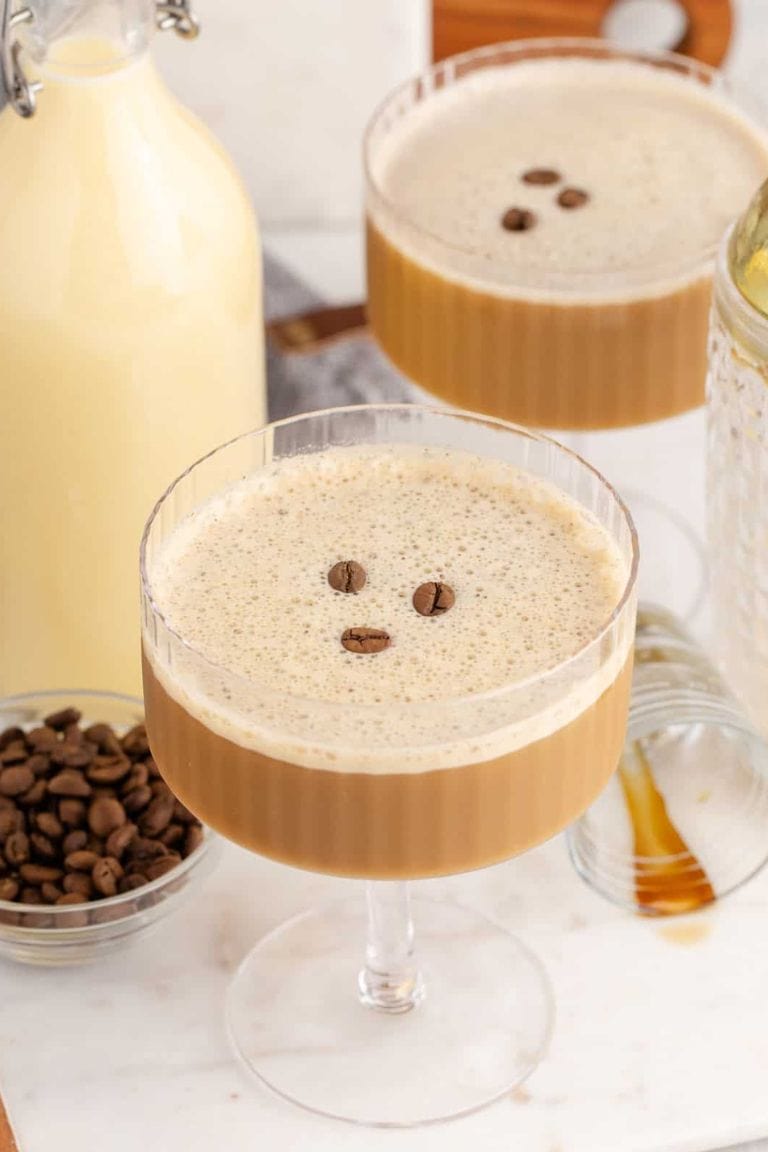 eggnog kahlua cocktail in martini glass.