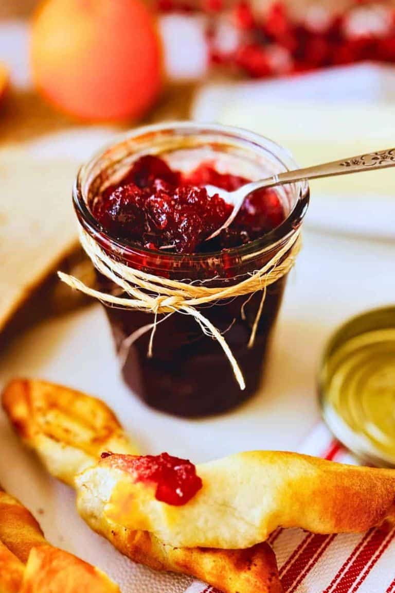 homemade cranberry jam in a jar.