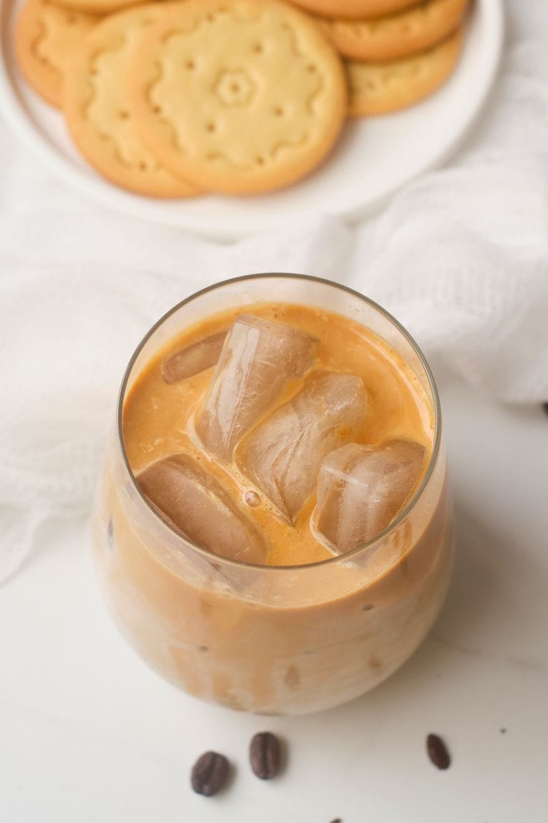 iced sugar cookie latte in glass.
