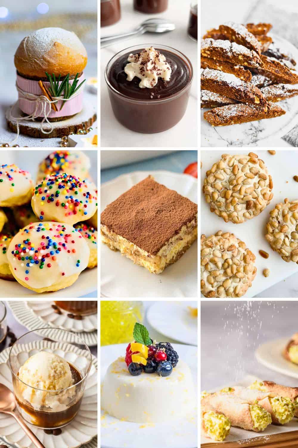 collage of italian desserts.