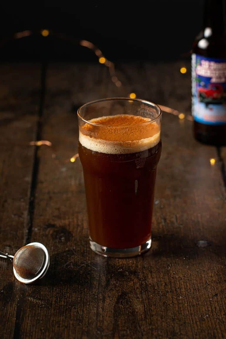 kahlua christmas ale in beer glass.