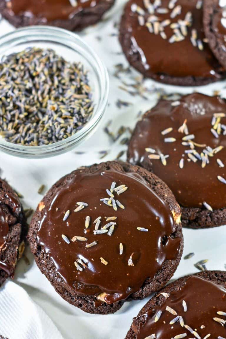 lavender mocha cookies on white background.