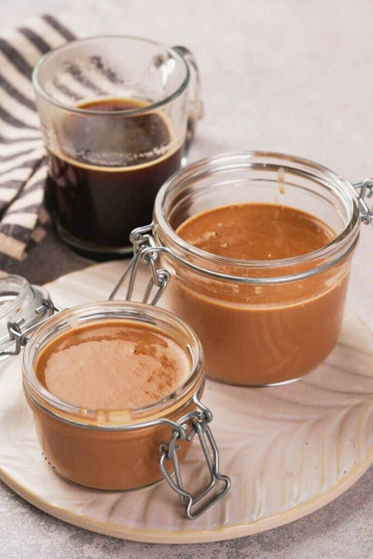 mint mocha coffee creamer in glass jar with lid.