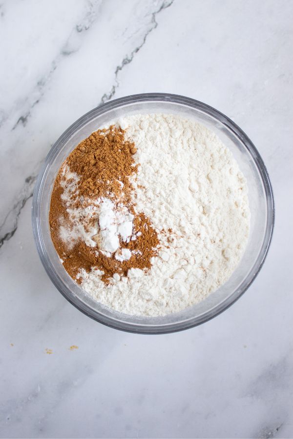 pumpkin coffee cake dry ingredients in bowl.
