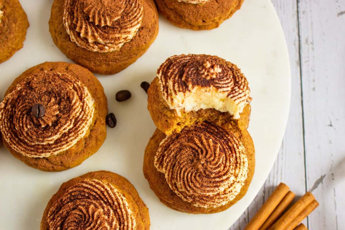 pumpkin tiramisu cookies on plate.