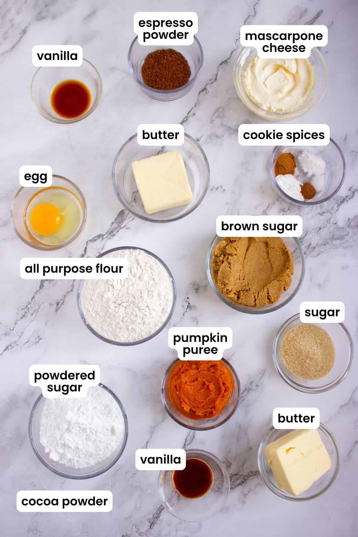 tiramisu pumpkin cookies ingredients labelled.