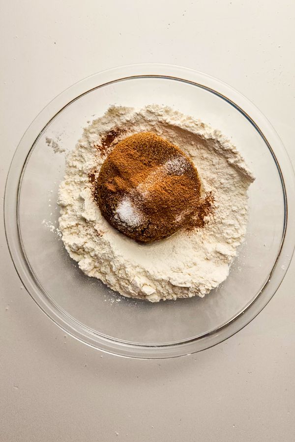 cinnamon streusel ingredients in bowl.